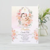 Sweet Pink Floral Baptism uitnodiging (Staand voorkant)