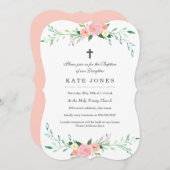 Sweet Pink Floral Baptism uitnodiging (Voorkant / Achterkant)