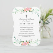 Sweet Pink Floral Baptism uitnodiging (Staand voorkant)