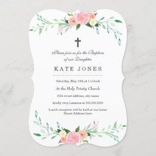 Sweet Pink Floral Baptism uitnodiging