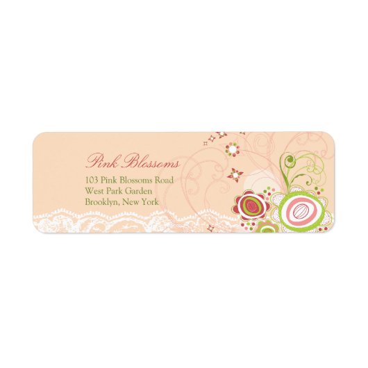 Sweet Pink Floral Blooms Chic Lace Adresetiketten Etiket (Voorkant)