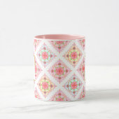 Sweet Pink Floral Diamond Pattern Mok (Midden)