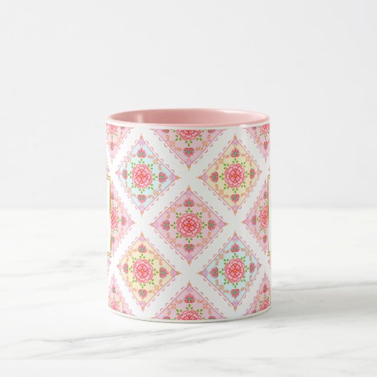 Sweet Pink Floral Diamond Pattern Mok (Midden)