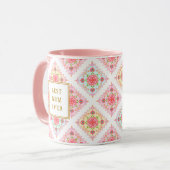 Sweet Pink Floral Diamond Pattern Mok (Voorkant links)