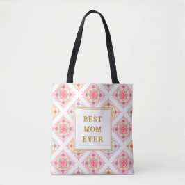 Sweet Pink Floral Diamond Pattern Tote Bag