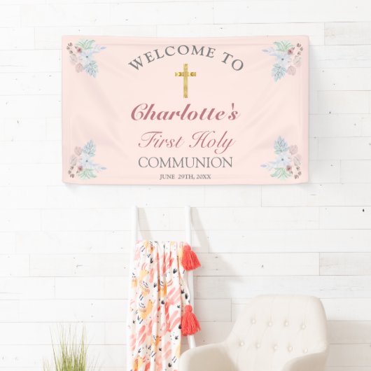 Sweet Pink Floral First Heilige Communauteit Welko Spandoek (Insitu)