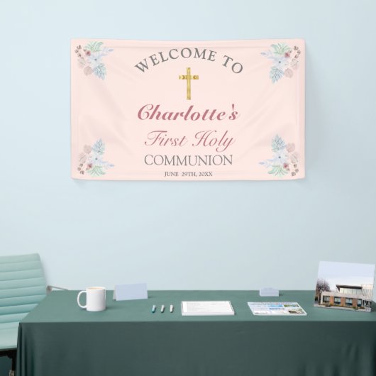 Sweet Pink Floral First Heilige Communauteit Welko Spandoek (Beurs)
