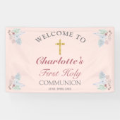 Sweet Pink Floral First Heilige Communauteit Welko Spandoek (Horizontaal)