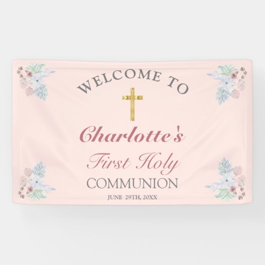 Sweet Pink Floral First Heilige Communauteit Welko Spandoek (Horizontaal)