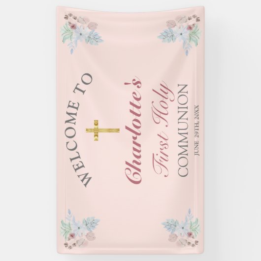Sweet Pink Floral First Heilige Communauteit Welko Spandoek (Verticaal)