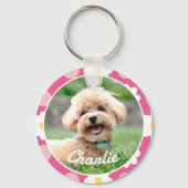 Sweet Pink Floral Patroon Gepersonaliseerde Pet Fo Sleutelhanger (Voorkant)