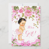 Sweet Pink Floral Roos Baby shower Girl Brunette Kaart (Voorkant)
