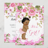 Sweet Pink Floral Roos Baby shower Meisje Etnische Kaart (Voorkant / Achterkant)