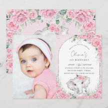 Sweet Pink Floral Rozen Elephant Birthday Foto
