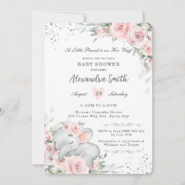 Sweet Pink Floral Schattig Olifant Baby shower Kaart