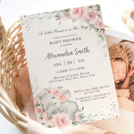 Sweet Pink Floral Schattig Olifant Baby shower Kaart