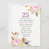 Sweet Pink Floral Script 25th Birthday Uitnodiging (Voorkant)