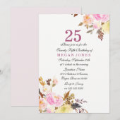 Sweet Pink Floral Script 25th Birthday Uitnodiging (Voorkant / Achterkant)