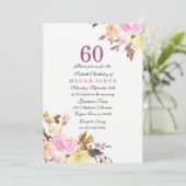 Sweet Pink Floral Script 60th Birthday Uitnodiging (Staand voorkant)