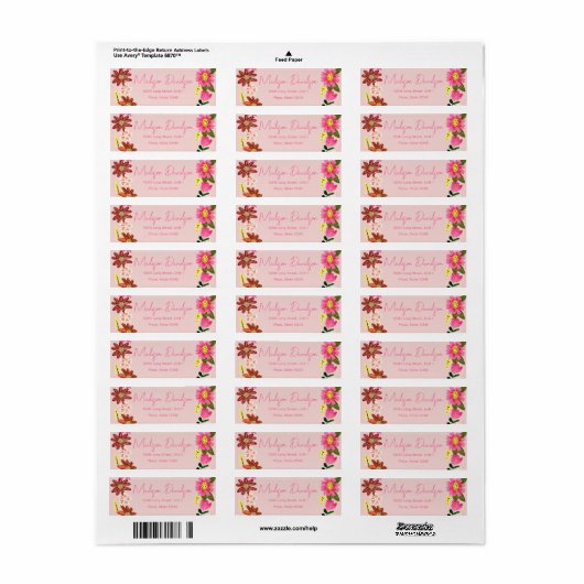 Sweet Pink Flowers Floral Label (Full Sheet)