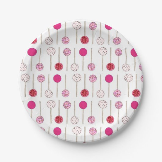 Sweet Pink Frosted Cake Poppen Bakkerij Verjaardag Papieren Bordje (Voorkant)