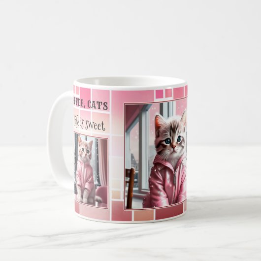 Sweet Pink Funny Cat Koffiemok (Voorkant links)