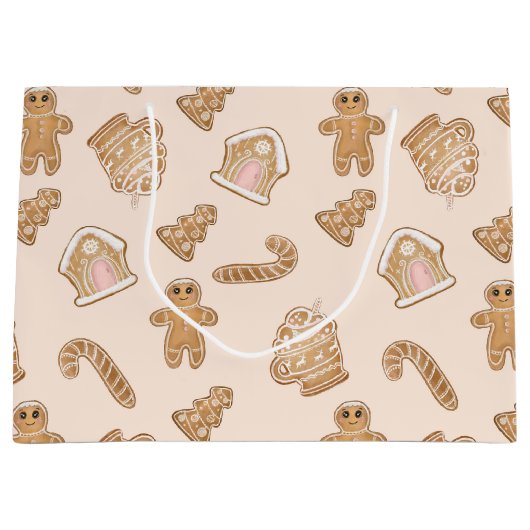 Sweet Pink Gingerbrood kerstpatroon Groot Cadeauzakje (Voorkant)