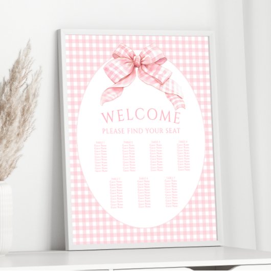Sweet Pink Gingham Bow Baby shower Zitplaatskaart Poster