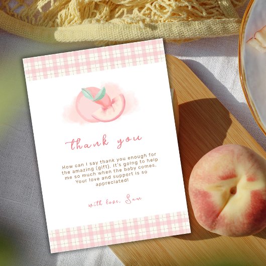 Sweet Pink Gingham Peach Baby shower Bedankkaart