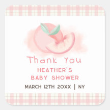 Sweet Pink Gingham Peach Baby shower Dank u