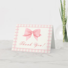 Sweet Pink Gingham Plaid Bow Meisje Baby shower Bedankkaart