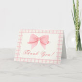 Sweet Pink Gingham Plaid Bow Meisje Baby shower Bedankkaart (Voorkant)