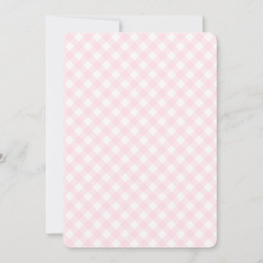 Sweet Pink Gingham Ribbon Bow Geboorteaankondiging Kaart (Achterkant)