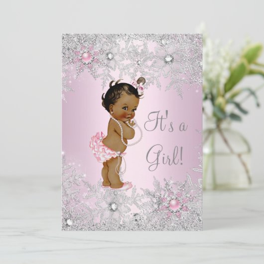 Sweet Pink Girl Baby shower Snowflake Ethnic Kaart (Staand voorkant)