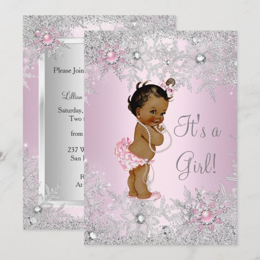 Sweet Pink Girl Baby shower Snowflake Ethnic Kaart (Voorkant / Achterkant)