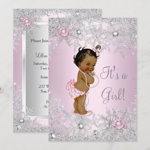 Sweet Pink Girl Baby shower Snowflake Ethnic Kaart