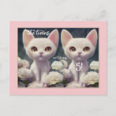 Sweet Pink Girly Kitten Twin Birthday Briefkaart (Voorkant)