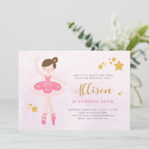 Sweet Pink & Gold Ballerina Birthday Kaart
