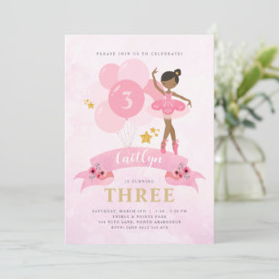 Sweet Pink & Gold Ballerina Birthday Uitnodiging