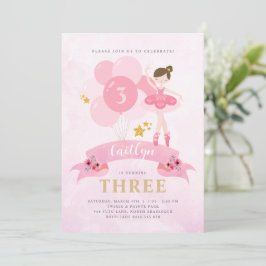 Sweet Pink & Gold Ballerina Birthday Uitnodiging