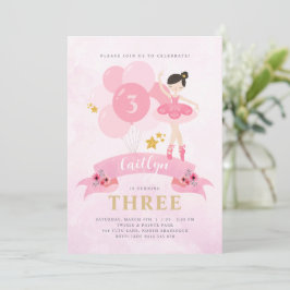 Sweet Pink & Gold Ballerina Birthday Uitnodiging