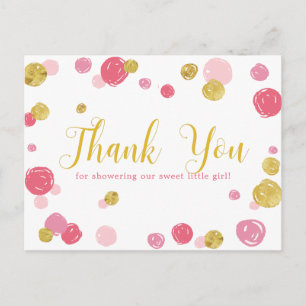 Sweet Pink Gold Polka Dots Baby shower Hartelijk d Briefkaart