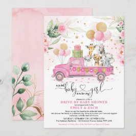 Sweet Pink Gold Safari Animal Drive by Baby shower Kaart