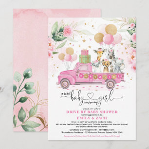 Sweet Pink Gold Safari Animal Drive by Baby shower Kaart