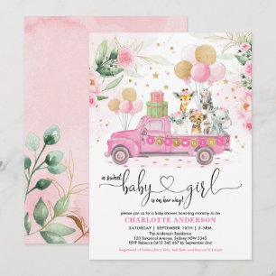 Sweet Pink Gold Safari Animals Girl Baby shower Kaart