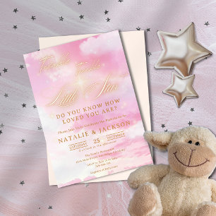 Sweet Pink & Gold Twinkle Little Star Baby shower Kaart