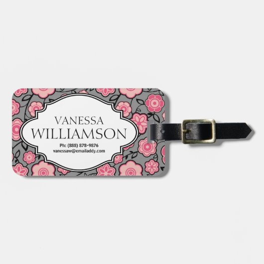 Sweet Pink Gray Aangepast Floral Bag Label Bagagelabel (Voorkant horizontaal)