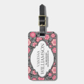Sweet Pink Gray Aangepast Floral Bag Label Bagagelabel (Voorkant verticaal)