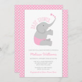 Sweet Pink Grey Elephant Baby Shower Invitations Kaart (Voorkant / Achterkant)
