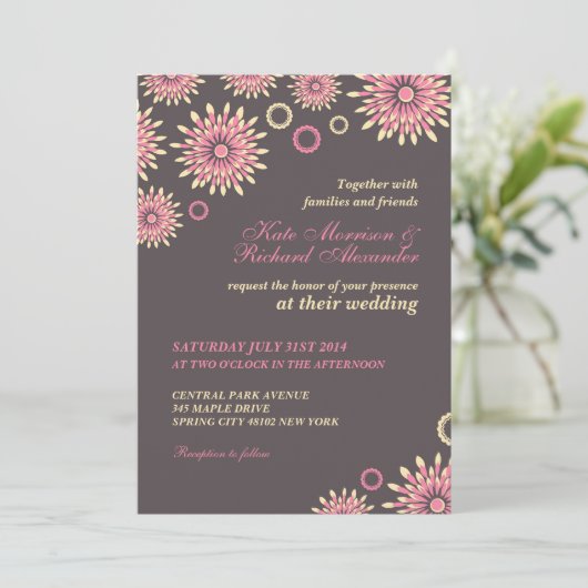 Sweet Pink Grey Floral Pattern Weddenschap Kaart (Staand voorkant)